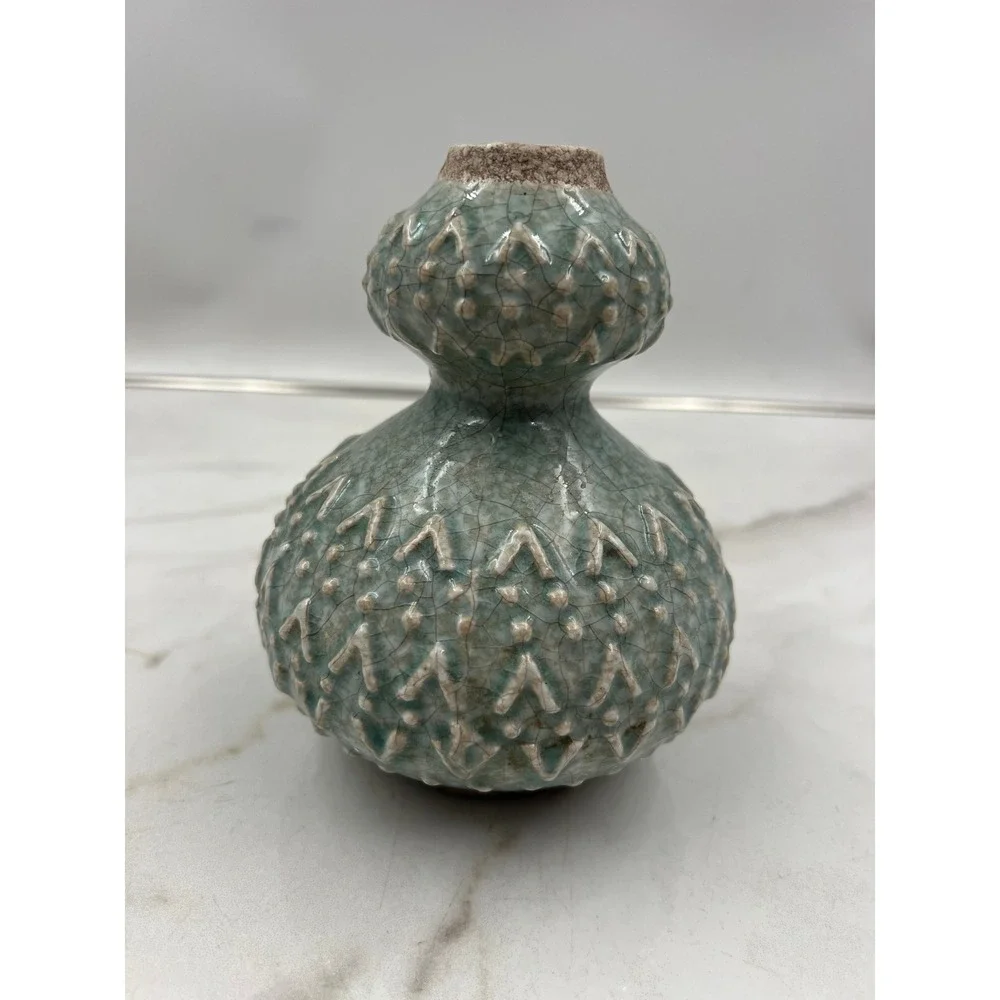 Celadon Green Crackle Glaze Double Gourd Ceramic Vase Studio Pottery 5.5